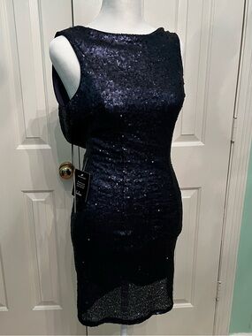 Lulu's Navy Sequin Midi Sheath Dress